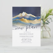 Waterverf Blue Golden Mountains Wedding Postponed Save The Date (Staand voorkant)