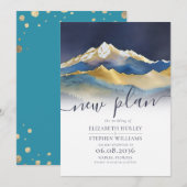 Waterverf Blue Golden Mountains Wedding Postponed Save The Date (Voorkant / Achterkant)