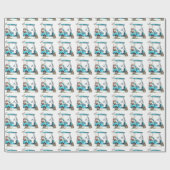 Waterverf Blue golfkar Cadeaupapier (Vlak)