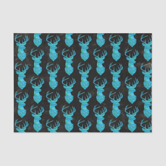 Waterverf Blue Green Deer op zwarte achtergrond Tissuepapier (Voorkant)