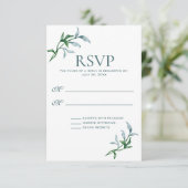 Waterverf Blue Green Floral Branches Wedding RSVP Kaartje (Staand voorkant)