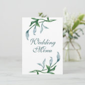 Waterverf Blue Green Floral Leaves Wedding Menu (Staand voorkant)