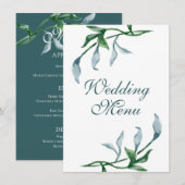 Waterverf Blue Green Floral Leaves Wedding Menu (Voorkant / Achterkant)