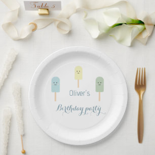 Waterverf Blue Green Ice Cream Birthday Party Papieren Bordje