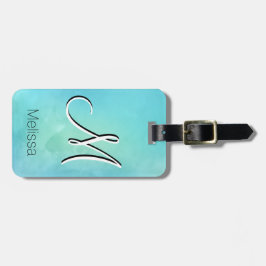 Waterverf Blue Green Monogram Letter Initiaal Bagagelabel