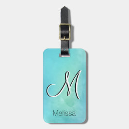 Waterverf Blue Green Monogram Letter Initiaal Bagagelabel