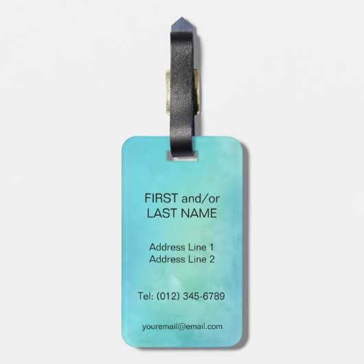 Waterverf Blue Green Monogram Letter Initiaal Bagagelabel (Achterkant verticaal)