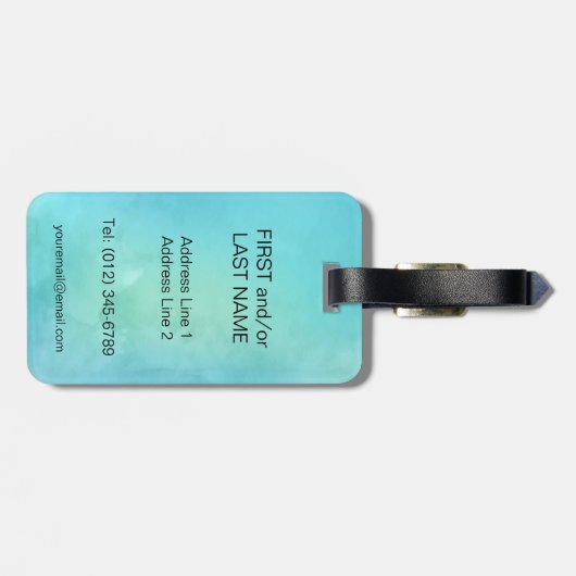 Waterverf Blue Green Monogram Letter Initiaal Bagagelabel (Achterkant horizontaal)