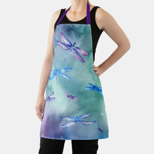 Waterverf Blue Green Paars Pattern Dragonfly Schort (Insitu)