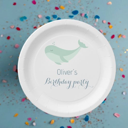 Waterverf Blue Green Whale Birthday Party Papieren Bordje