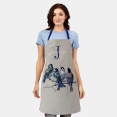 Waterverf Blue Grey Birds Monogram Aangepaste naam Schort (Gedragen)