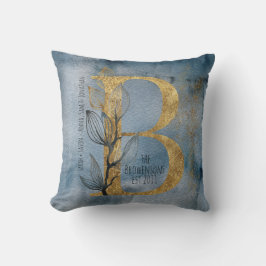 Waterverf Blue Grey Gold B Monogram Sierkussen
