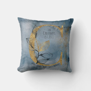 Waterverf Blue Grey Gold C Monogram Sierkussen