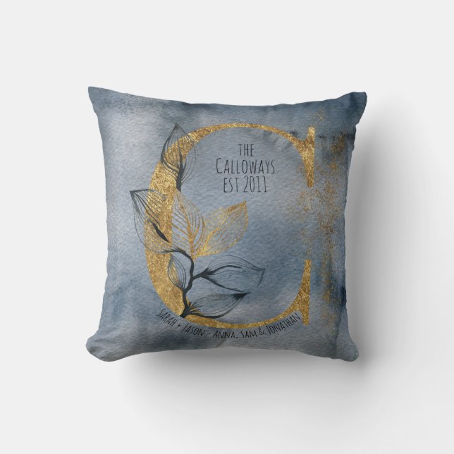 Waterverf Blue Grey Gold C Monogram Sierkussen (Voorkant)