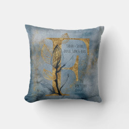 Waterverf Blue Grey Gold F Monogram Sierkussen