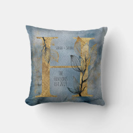 Waterverf Blue Grey Gold H Monogram Sierkussen