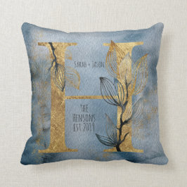 Waterverf Blue Grey Gold H Monogram Sierkussen