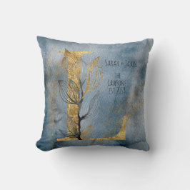 Waterverf Blue Grey Gold L Monogram Sierkussen