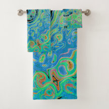 Waterverf Blue Groovy Abstract Retro vloeistof