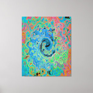 Waterverf Blue Groovy Abstract Retro vloeistof Canvas Afdruk