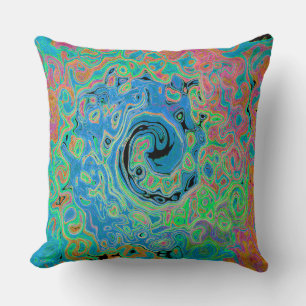Waterverf Blue Groovy Abstract Retro vloeistof Kussen