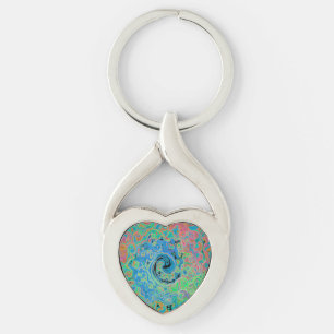 Waterverf Blue Groovy Abstract Retro vloeistof Sleutelhanger