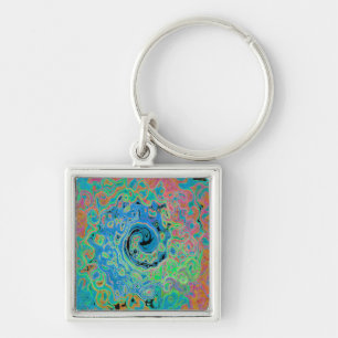 Waterverf Blue Groovy Abstract Retro vloeistof Sleutelhanger