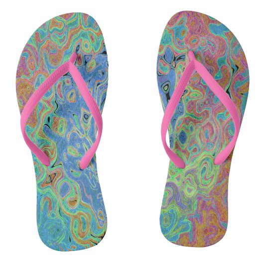 Waterverf Blue Groovy Abstract Retro vloeistof Teenslippers (Voetbed)