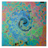 Waterverf Blue Groovy Abstract Retro vloeistof Tegeltje (Voorkant)