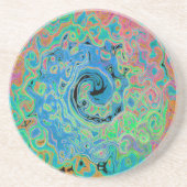 Waterverf Blue Groovy Abstract Retro vloeistof Zandsteen Onderzetter (Voorkant)