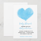 Waterverf Blue Heart Baby shower Kaart (Voorkant / Achterkant)
