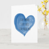 Waterverf Blue Heart Stay Home Blijf veilig thuis Kaart (Gele Bloem)