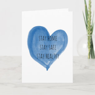 Waterverf Blue Heart Stay Home Blijf veilig thuis Kaart