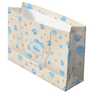 Waterverf Blue Hearts & Paw Prints Patroon Groot Cadeauzakje