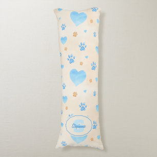 Waterverf Blue Hearts & Paw Prints Patroon Lichaamskussen
