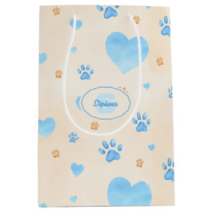 Waterverf Blue Hearts & Paw Prints Patroon Medium Cadeauzakje