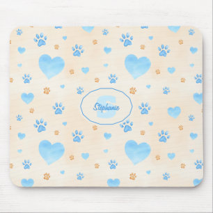 Waterverf Blue Hearts & Paw Prints Patroon Muismat