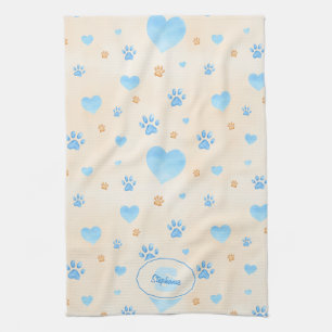 Waterverf Blue Hearts & Paw Prints Patroon Theedoek