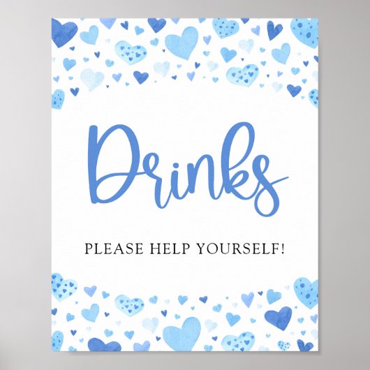 Waterverf Blue Hearts Valentijn Drinken teken Poster (Voorkant)