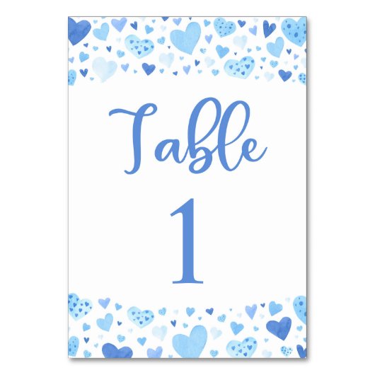Waterverf Blue Hearts Valentijn Tafelnummer Kaart (Achterkant)