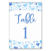 Waterverf Blue Hearts Valentijn Tafelnummer Kaart (Voorkant)