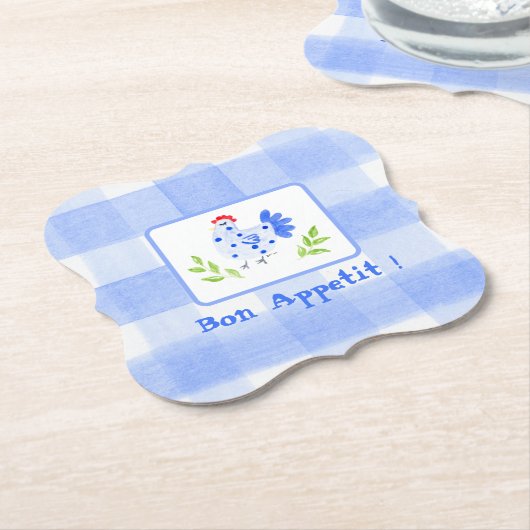 Waterverf Blue Hen Check Bon Appetit Placemat Kartonnen Onderzetters (Gekanteld)