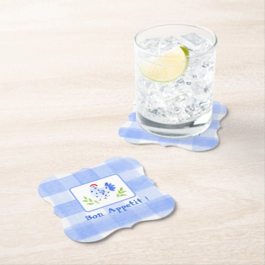 Waterverf Blue Hen Check Bon Appetit Placemat Kartonnen Onderzetters (Insitu)