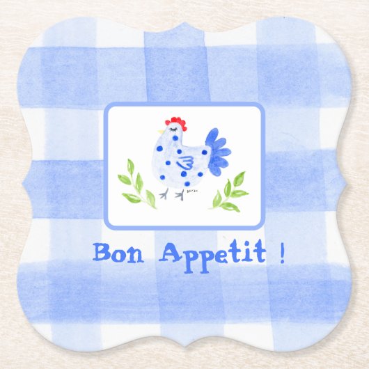 Waterverf Blue Hen Check Bon Appetit Placemat Kartonnen Onderzetters (Voorkant)