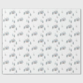 Waterverf Blue House & Snowy Trees Kerst Cadeaupapier (Vlak)