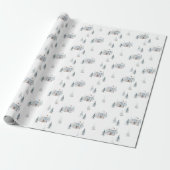 Waterverf Blue House & Snowy Trees Kerst Cadeaupapier (Uitgerold)