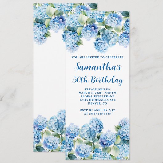 Waterverf Blue Hydrangea 50e verjaardag Kaart (Voorkant / Achterkant)