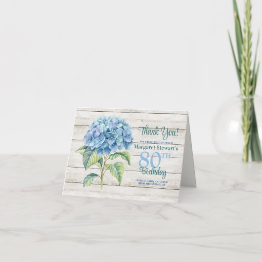 Waterverf Blue Hydrangea 80ste verjaardag Bedankkaart (Voorkant)