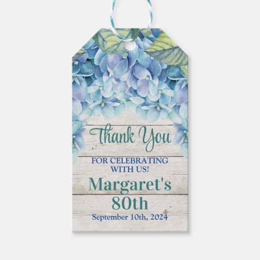Waterverf Blue Hydrangea 80ste verjaardag Cadeaulabel (Voorkant)