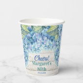 Waterverf Blue Hydrangea 80ste verjaardag Papieren Bekers (Achterkant)
